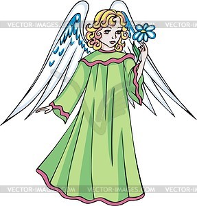 Girl angel with a blue flower - vector clipart