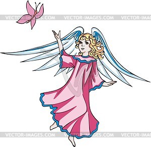 Angel girl and butterfly - vector clipart