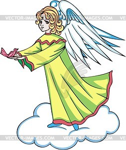 Девочка-ангелочек с птичкой - векторный клипарт