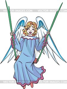 Angel girl on a swing - vector clipart