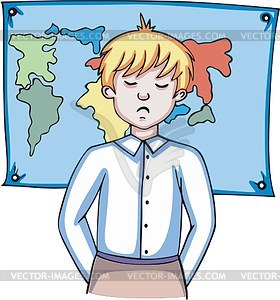 Schoolboy and geographical map - vector clipart