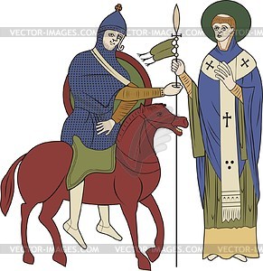 Priest and knight - vector clipart