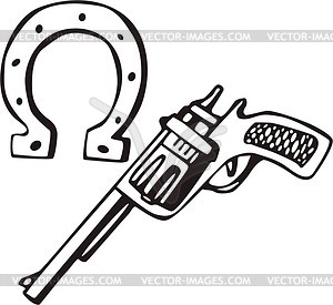 Revolver and horseshoe - vector clipart