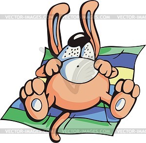 Funny dog lies on a rug - vector clipart