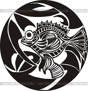 Round fish decoration - vector image