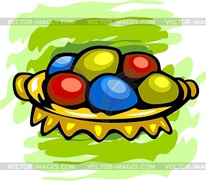 Easter plate with eggs - vector clipart