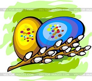 Easter eggs and pussy willow - vector clipart