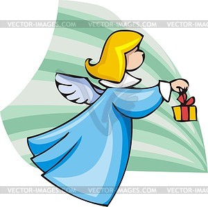 Angel with gift - vector clipart