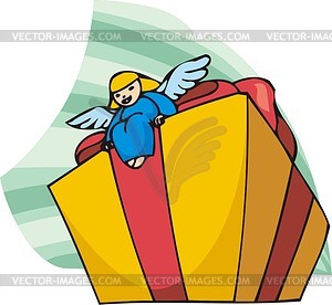 Angel with Christmas gift - vector clipart