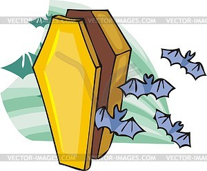 Coffin and bats - vector clipart