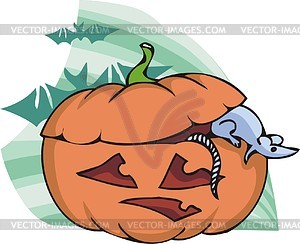 Pumpkin and rat - vector clipart