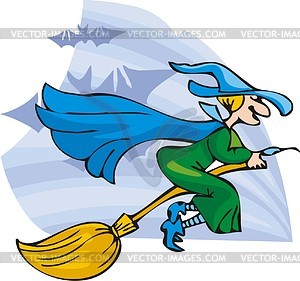 Witch flies by broom - vector clipart