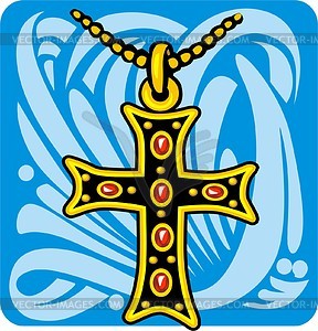 Golden cross with rubies - vector image