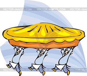 Three cook boys carrying large plate with a pie - vector clipart