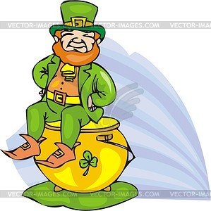 Leprechaun sitting on a gold pot - vector clipart