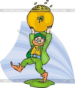 Leprechaun carries a pot of gold - vector clipart