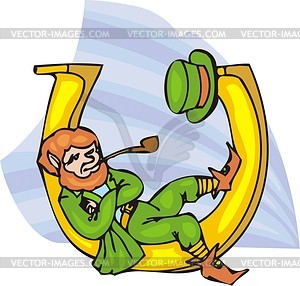 Leprechaun on a gold horseshoe - vector clipart