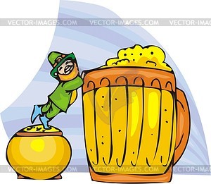 Leprechaun and big glass of beer - vector clipart