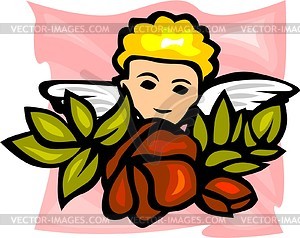 Cupid with flowers - vector clipart