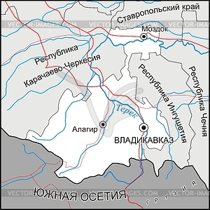 Карта Северной Осетии - Алании - векторный клипарт