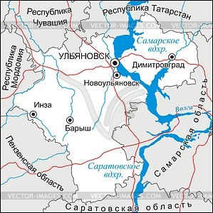 Карта Ульяновской области - векторный клипарт
