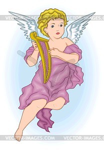 Angel with harp - vector image