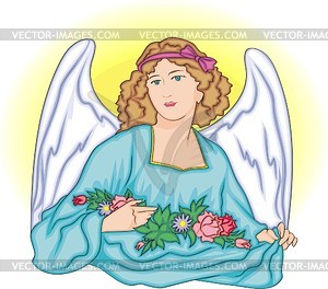 Angel with flowers - vinyl EPS vector clipart