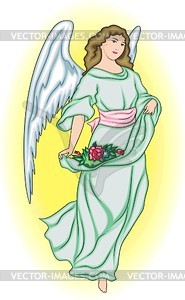 Angel with flowers - vector clipart