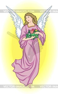 Angel with flowers - vector clipart