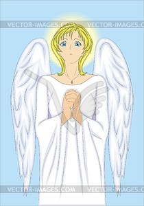 Young beautiful angel girl praying - vector clipart