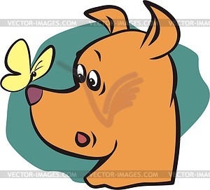 Dog and butterfly - vector clipart