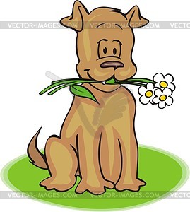 Doggy with flowers - vector clipart