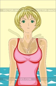Anime girl at sea - vector clipart