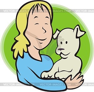 Girl And Dog - Vector Clipart