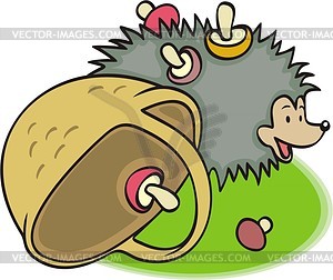 Hedgehog and basket - vector clipart