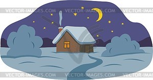 Winter night countryside - vector clipart