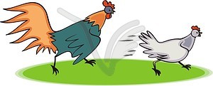 Rooster and hen - vector clipart