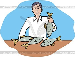 Продавец рыбы - векторный клипарт