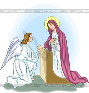 Virgin Mary and angel praying - vector clipart