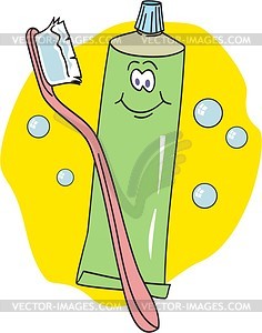 Зубная паста и щетка - векторный клипарт