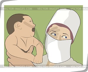 Accoucheur with new-born - vector clipart