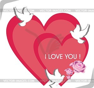 Doves and hearts - vector clipart