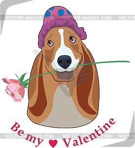 Dog with rose - vector clipart