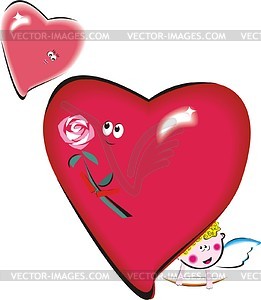 Two hearts, rose and angel - vector clipart