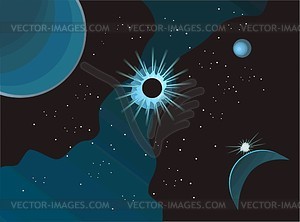 Space landscape with a star - vector image