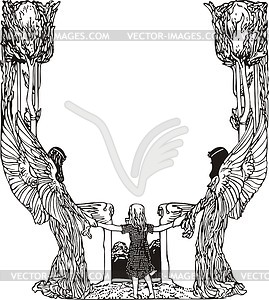 Angels art nouveau design - vector clipart