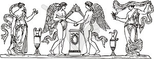 Antique engraving with angels - vector clipart