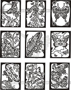 Butterfly art nouveau patterns - vector clipart