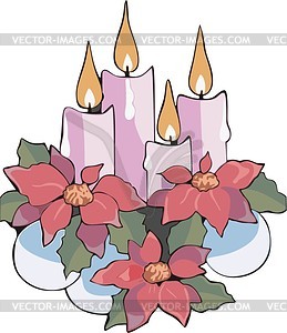 Christmas candles with flowers - vector clipart