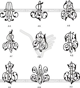 Cyrillic monograms АА-АЗ - vector clipart